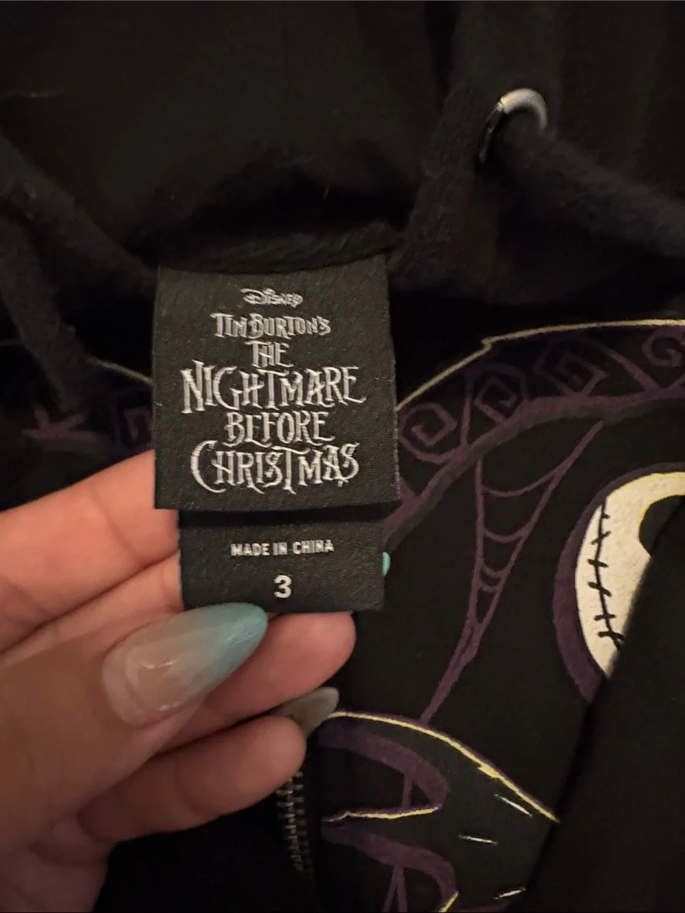 Women’s Disney Jack and Sally Black Zip-Up Hoodie with Heart Graphic